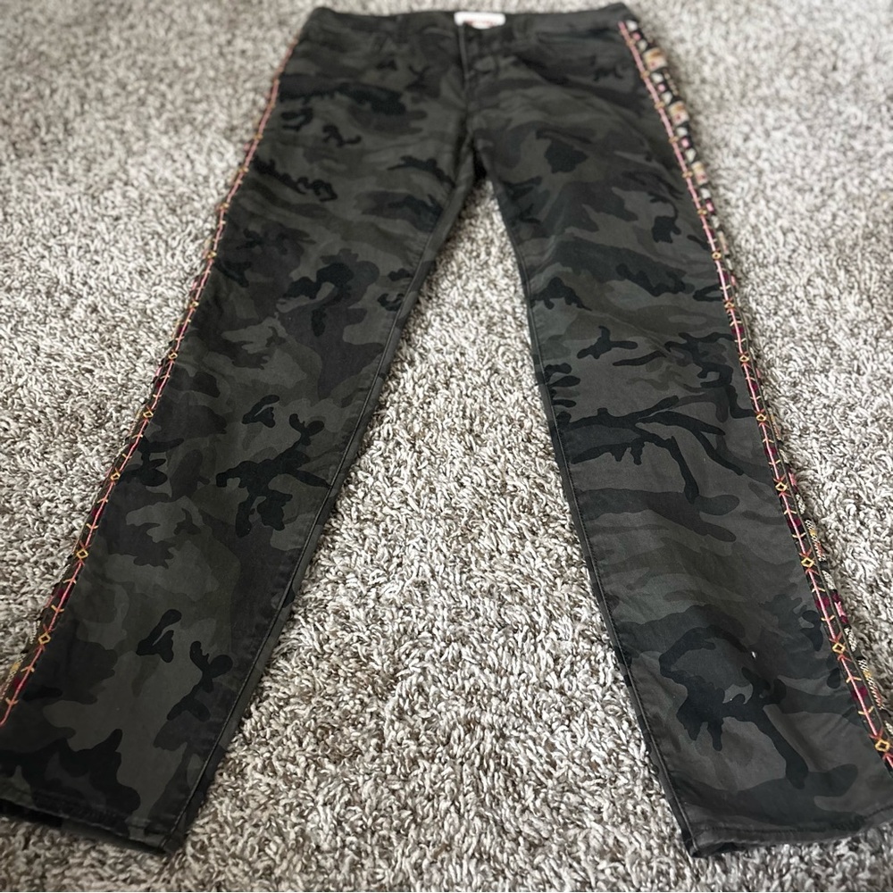 DRIFTWOOD High Rise Camouflage Jeans with Red and Orange Trim - Picture 3 of 14